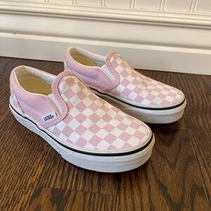 Vans Kids Pink and White Checkered Slip-On Sneakers